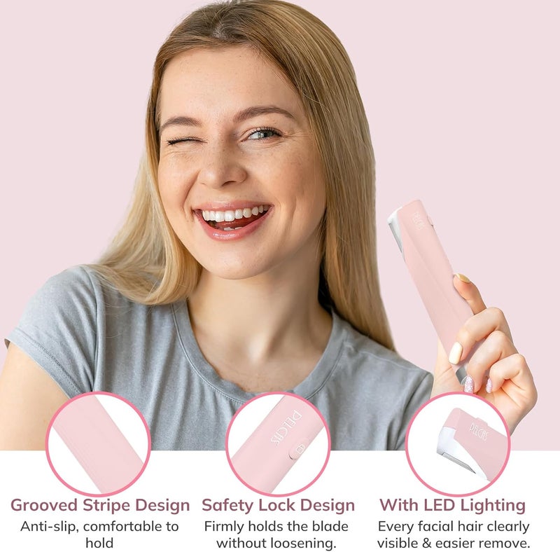PELCAS Electric Dermaplaning Tool Kit for Women Face with LED Light, Facial Mini Dermaplaning Razor with 6 Blades, 3 Speeds 2 in 1 Facial Peach Fuzz Hair & Exfoliation Removal System at Home BV18-712 - Image 5